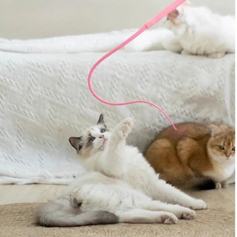 Silicone Cat Teaser Wand Toy – Interactive Mouse Tail Stick for Kittens