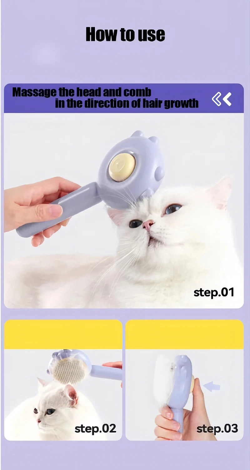 3-Color Pet Grooming Comb – One-Key Hair Removal & Massage Brush for Cats and Dogs, Portable & Easy Clean