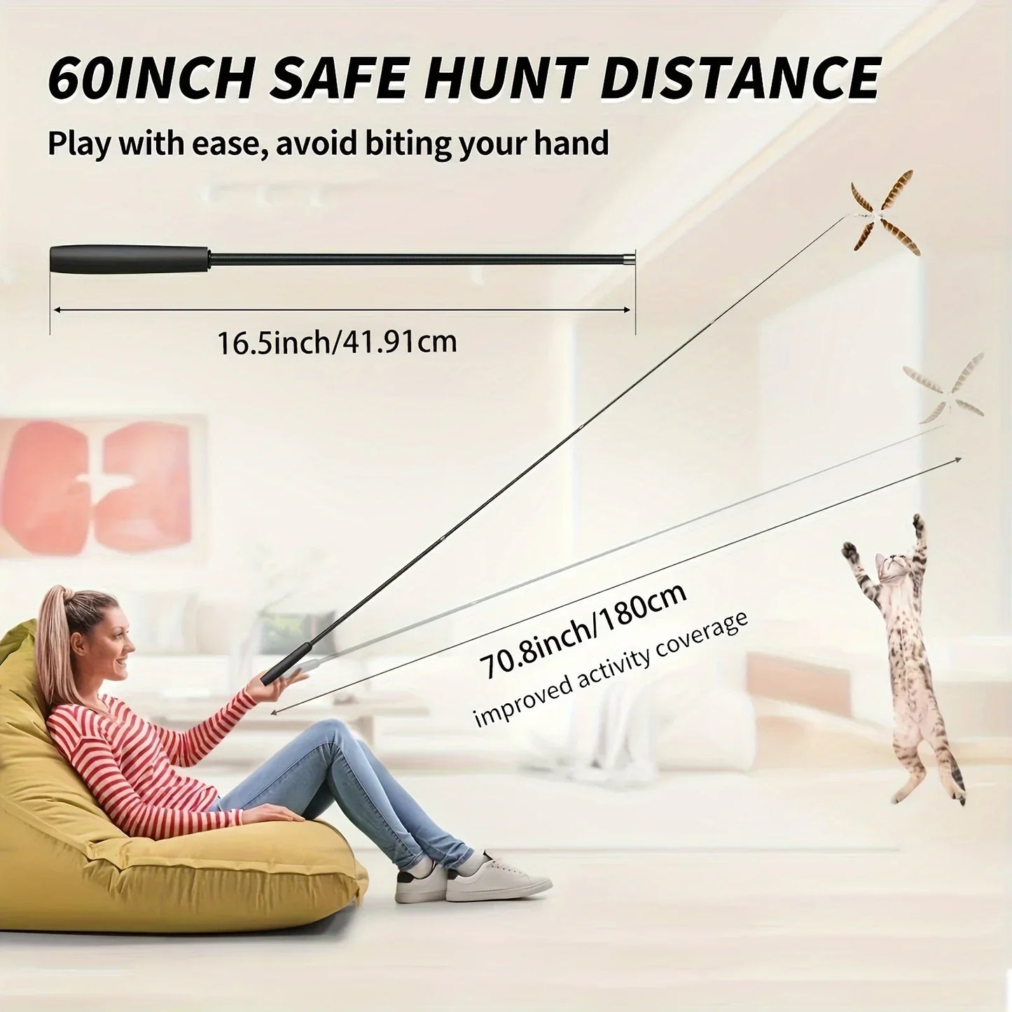 Extendable Cat Feather Wand Toy – Telescopic Interactive Stick for Indoor Cats