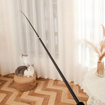 Extendable Cat Feather Wand Toy – Telescopic Interactive Stick for Indoor Cats