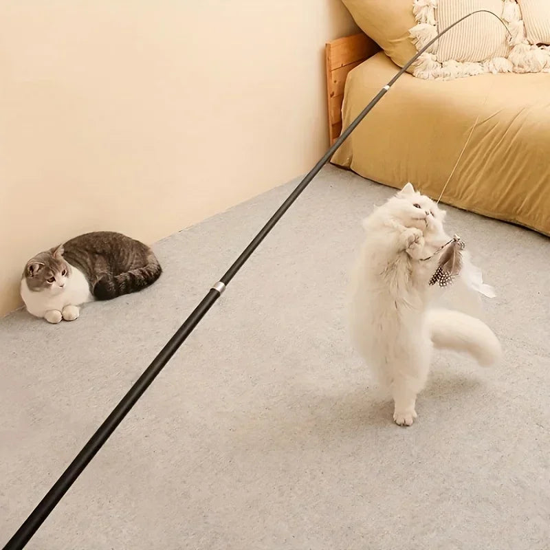 Extendable Cat Feather Wand Toy – Telescopic Interactive Stick for Indoor Cats