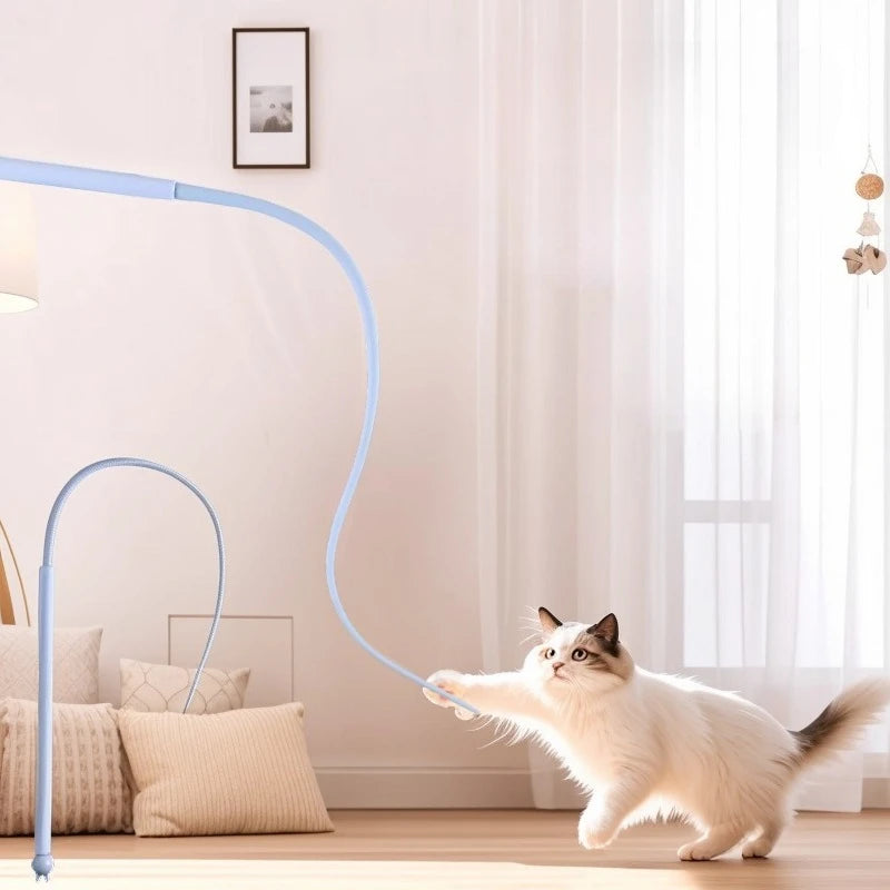 Silicone Cat Teaser Wand Toy – Interactive Mouse Tail Stick for Kittens