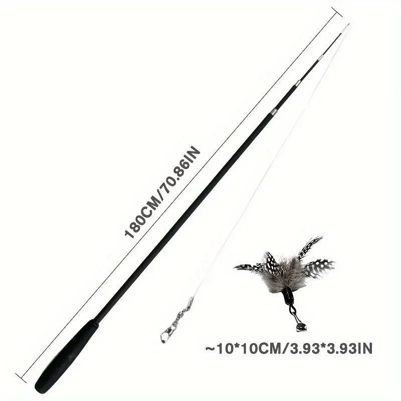 Extendable Cat Feather Wand Toy – Telescopic Interactive Stick for Indoor Cats