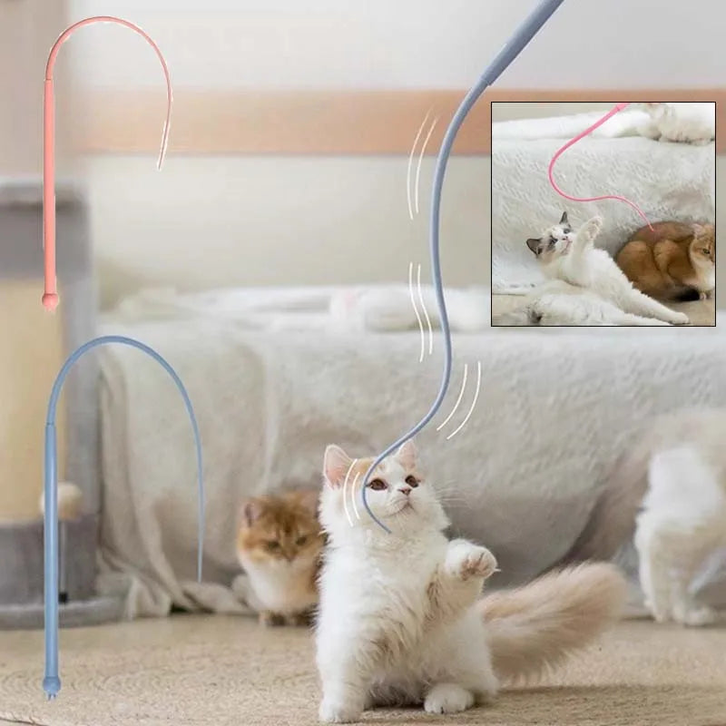 Silicone Cat Teaser Wand Toy – Interactive Mouse Tail Stick for Kittens